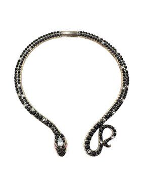 Snake Necklace Black Pink Rhinestone Gold Tone Collar Statement